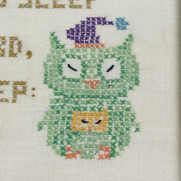 Needlepoint Lullaby Child's Prayer Now I Lay Me Down To Sleep Framed Animals Owl - Picture 3 of 13